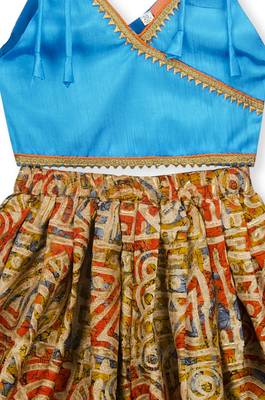 Sky Blue Embroidered Art Silk Kids Dhoti With Angrakha Choli 5