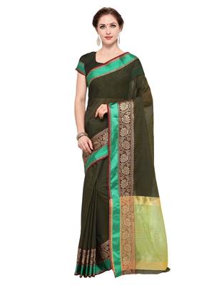 Green Woven Cotton Saree With Blouse 1