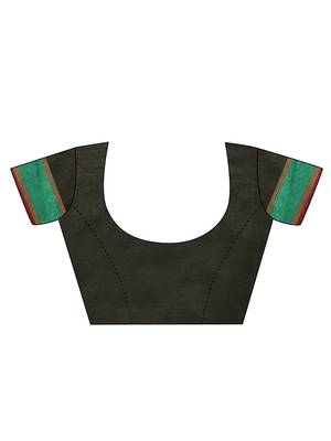 Green Woven Cotton Saree With Blouse 4