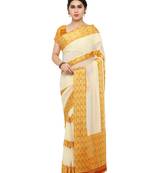 Off White Printed Chiffon Saree With Blouse