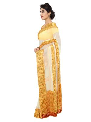 Off White Printed Chiffon Saree With Blouse 2