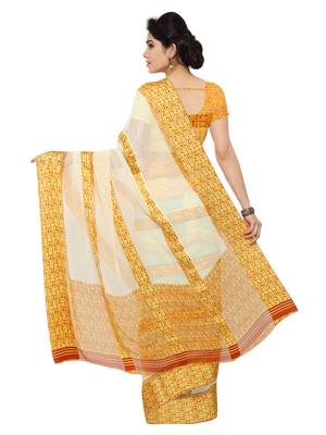 Off White Printed Chiffon Saree With Blouse 3