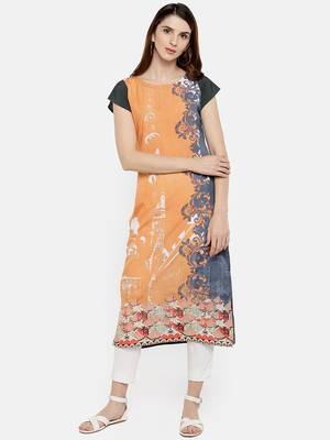 Sky-blue printed crepe kurti 1