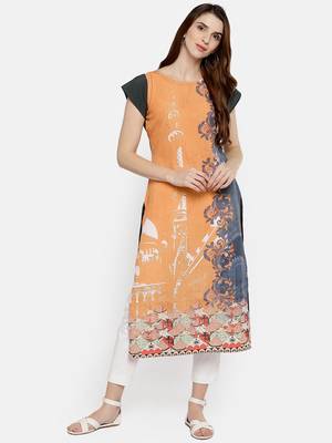 Sky-blue printed crepe kurti 2