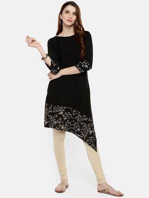 Black printed crepe kurti 1