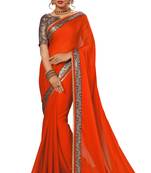 Orange printed chiffon saree with blouse