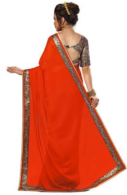 Orange printed chiffon saree with blouse 2