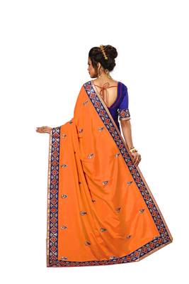Orange embroidered silk saree with blouse 2