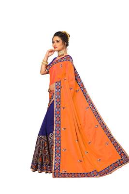 Orange embroidered silk saree with blouse 3