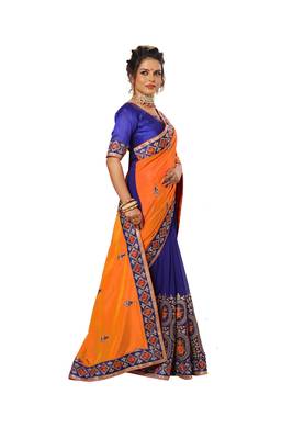 Orange embroidered silk saree with blouse 4