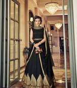 Black Resham Embroidery Sik Semi Stitched Anarkali Suit