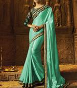 Sky Blue Embroidered Silk Saree With Blouse