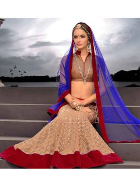 Copper Embroidered Lehenga With Blue Net Dupatta 1