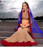 Copper Embroidered Lehenga With Blue Net Dupatta