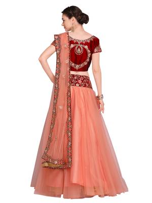 Peach Embroidered Net Lehenga With Dupatta 3
