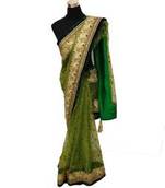 Green Net saree
