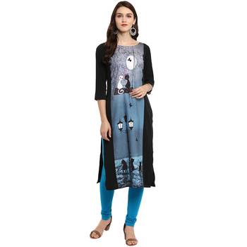 Black Color Straight Digital Print Kurta 1