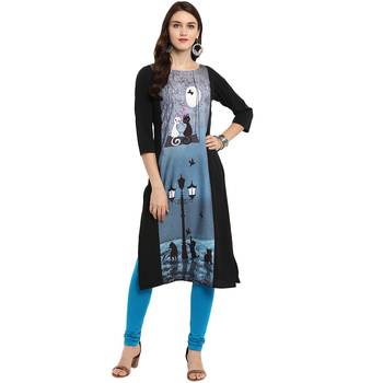 Black Color Straight Digital Print Kurta 2