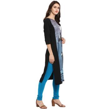 Black Color Straight Digital Print Kurta 5