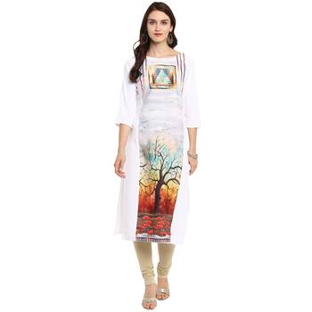 White Color Straight Digital Print Kurta 1