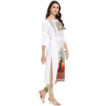 White Color Straight Digital Print Kurta 5
