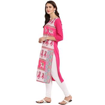 Pink Color Straight Digital Print Kurta 4
