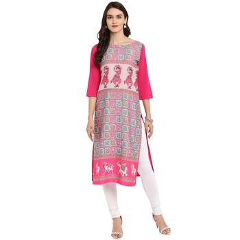 Pink Color Straight Digital Print Kurta 1