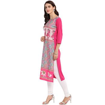 Pink Color Straight Digital Print Kurta 4