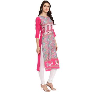 Pink Color Straight Digital Print Kurta 5