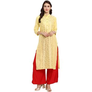 Yellow Color Straight Foil Print Kurta Palazzo Set 1