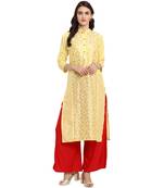Yellow Color Straight Foil Print Kurta Palazzo Set