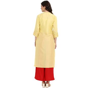 Yellow Color Straight Foil Print Kurta Palazzo Set 2