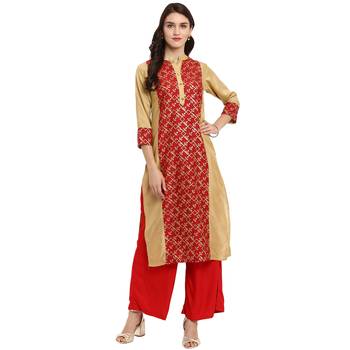Red Color Straight Foil Print Kurta 1