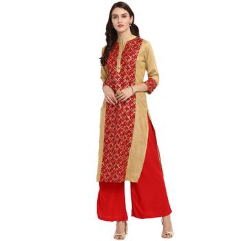 Red Color Straight Foil Print Kurta 2