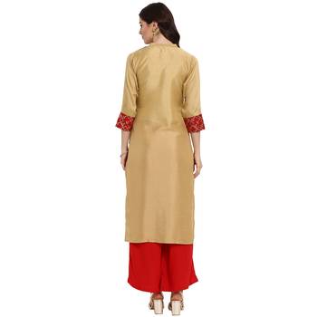 Red Color Straight Foil Print Kurta 3