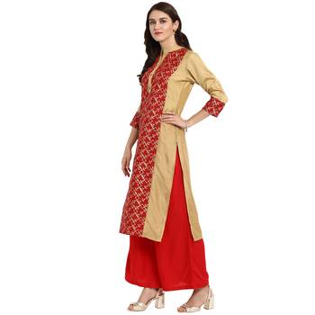 Red Color Straight Foil Print Kurta 4