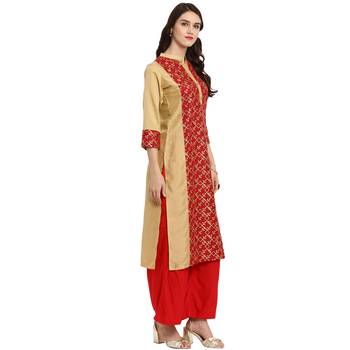 Red Color Straight Foil Print Kurta 5