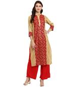 Red Color Straight Foil Print Kurta Palazzo Set