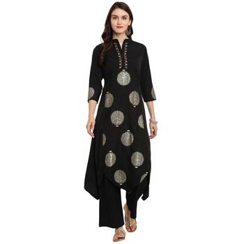Black Color A-Line Foil Print Kurta 1