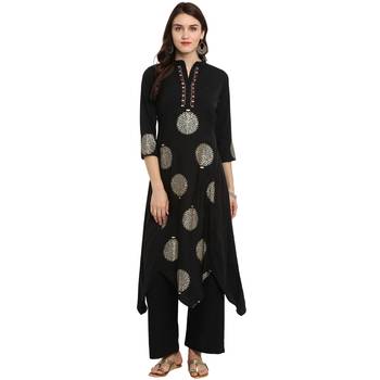 Black Color A-Line Foil Print Kurta 2