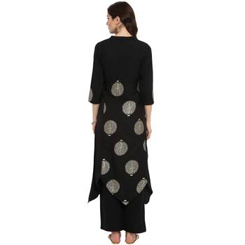 Black Color A-Line Foil Print Kurta 3