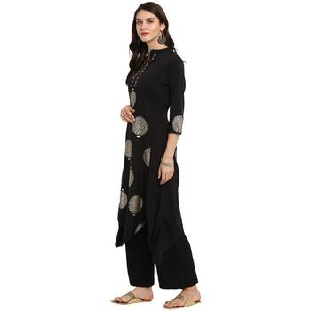 Black Color A-Line Foil Print Kurta 4