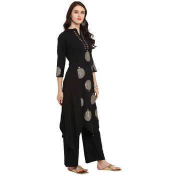 Black Color A-Line Foil Print Kurta 5