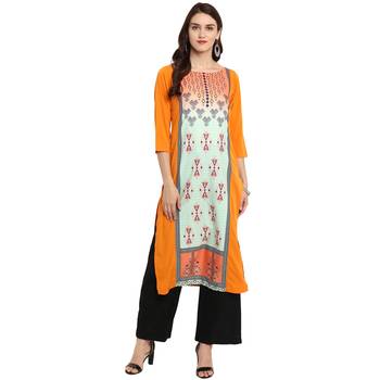 Orange Color Straight Digital Print Kurta Palazzo Set 1