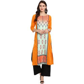 Orange Color Straight Digital Print Kurta Palazzo Set 2