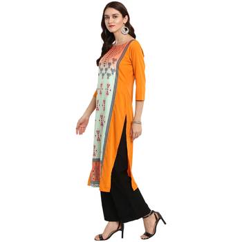 Orange Color Straight Digital Print Kurta Palazzo Set 4