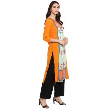 Orange Color Straight Digital Print Kurta Palazzo Set 5