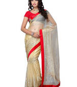 Gold Plain net saree with blouse