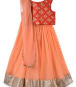 Red printed georgette kids lehenga choli