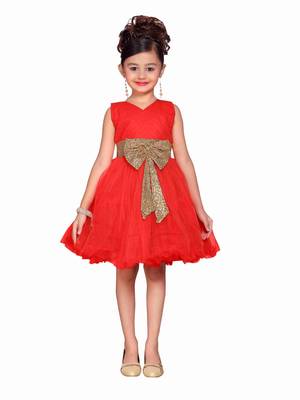 Red Kids Partywear Frock 1
